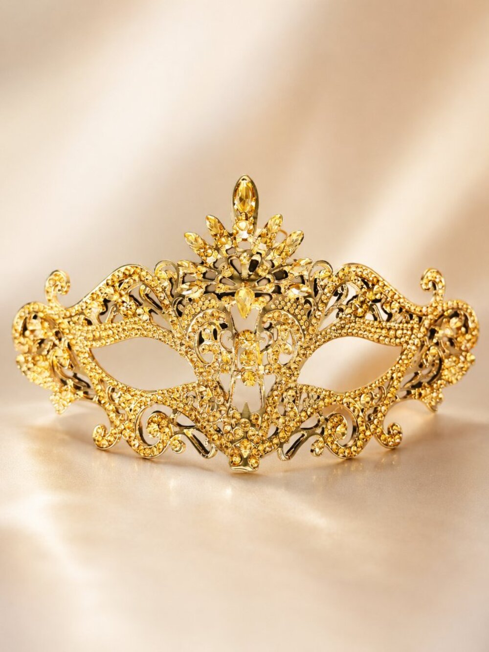 Gold Yellow Crystal Masquerade Mask, Venetian Ball Mask, Wedding Accessory